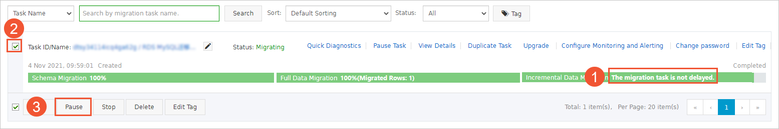 Stop an incremental data migration task